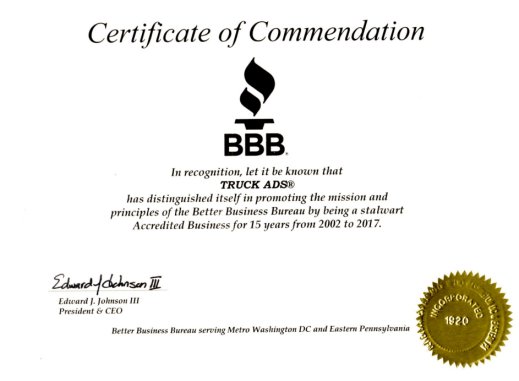 BBB Certificate of Commendation